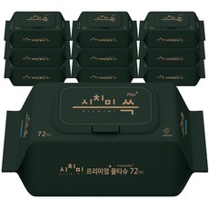 시치미 쓱 그린 플러스 프리미엄 물티슈 캡형, 80g, 72매, 10개