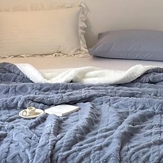 貝淇小舖 韓系精緻包邊塔芙絨羊羔絨毯被 雙面設計 法蘭絨, 150 x 200cm, 騎士藍色