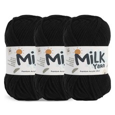 니뜨 밀크얀 뜨개실 50g x 3p + 코튼라벨 세트, 1세트, 18블랙