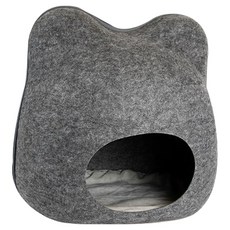 哈囉毛孩 四季通用貓頭造型可拆式羊毛氈貓窩 一分為二 一窩兩用, 深灰色, 1個