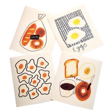 Popo早午餐時間纖維素藝術抹布 4種組 2, 4入