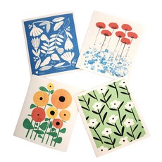 花朵插圖纖維素藝術抹布 4種組 6, 4入