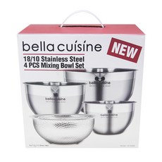 bella cuisine 不鏽鋼攪拌碗+過濾網 4件組, 1組, 攪拌碗 3入(4.5L + 2.6L + 1.4L)+瀝水籃
