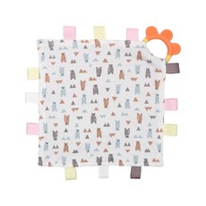 Vanibaby 豆豆絨咬咬安撫巾+固齒器+標籤組, 彩色小標籤, 柔軟固齒器, 可入口的安撫巾, 安撫巾 + 固齒器 + 標籤, 灰色小熊款, 1個