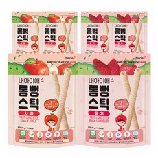 Naeiae 水果風味酥脆米棒, 蘋果口味 3包+草莓口味 3包, 180g, 1組