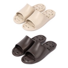 舒適浴室拖鞋2件組, 米色, 棕色, 1個