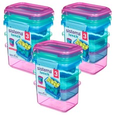 Sistema 직사각 칼라 밀폐용기, 블루 + 그린 + 핑크, 3세트