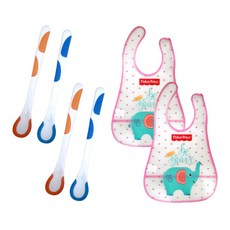 피셔프라이스 온도감지이유 스푼 2종 x 2p + 동물 유아 턱받이 2p 세트, 1세트, 하트코끼리(턱받이)