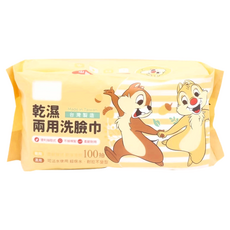 KOgi 宏瑋 迪士尼乾濕兩用洗臉巾, 100抽,柔軟耐用,台灣製造, 果實奇奇蒂蒂, 6包