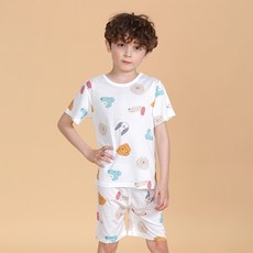 bonumam 孩童兩件式動物印花5分袖睡衣褲組