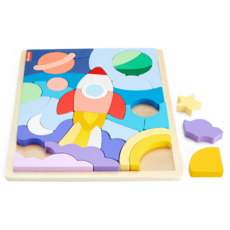 費雪 木製火箭拼圖積木玩具 3歲以上適用, 1組, 42個