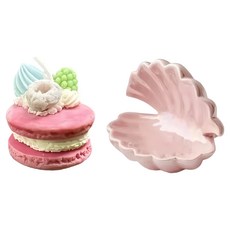 韓式手作馬卡龍香氛精油蠟燭 4.3 x 4cm 款式隨機 附精美粉貝殼款燭盤, 1組, 474g, 琥珀薰衣草