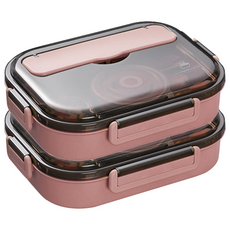 Mega 莫蘭迪新色304不鏽鋼五格便當盒 31x20.5x7.5公分, 粉色, 2個