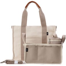 MARIECOCO 附調節背帶帆布媽媽包+內膽包+保溫袋組, 帆布包(象牙白)+內膽包/保溫袋(米色)