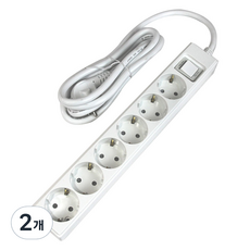 One Stop 粗電線高容量過載斷電開關6孔延長線, 白色, 2個, 2m