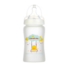 PiYOPiYO 黃色小鴨 矽膠寬口玻璃奶瓶, 減少摔碎碎玻璃飛濺, 曲線型設計好拿不滑溜, 搭配奶嘴符合寶寶嘴型, 白色, 180ml, 1個