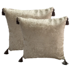 J&N 艾爾絲絨抱枕 2件組 帶流蘇, 米色