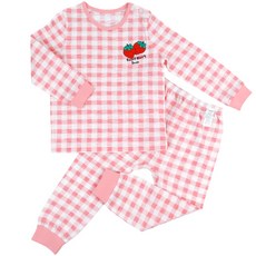 Maykids 女童款草莓格紋竹節棉9分袖家居套裝