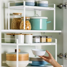 Market Plan Fleet 長度可調式水槽下收納架 中型 L, 1個, 白色