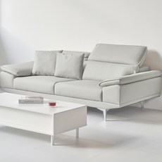 도모 로안 무빙헤드 천연 소가죽 3인용 소파 + 쿠션 2p 방문설치, 라이트그레이