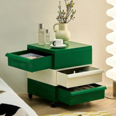 KUIBAO 快豹生活 中古堆疊移動收納櫃 三層, 綠色 2個 + 白色 + 綠蓋板