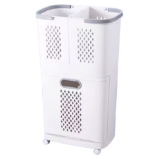 FAmILyLIFE 生活 大容量可提式附輪3槽分類洗衣籃 50L, 白色