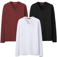 알베테 BE LV 20수 면 100% 기본 무지 긴팔 브이넥 통기성 티셔츠 3종 세트