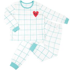 Maykids 童款緹花2件式9分袖長袖居家套裝 格紋愛心笑臉款