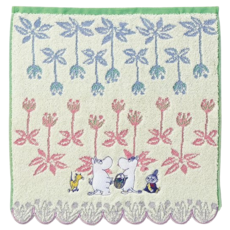 MOOMIN 嚕嚕米 日本丸真 無撚刺繡 洗臉巾 100%純棉 貼花, 花朵叢林, 1條