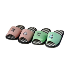 Sweet Home Slippers 牛奶圖案室內拖鞋組, 粉色 + 綠色, 2雙