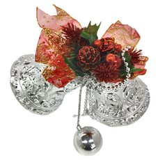 摩達客 浪漫透明緞帶雙花鐘吊飾, 45 x 33cm, 紅銀色