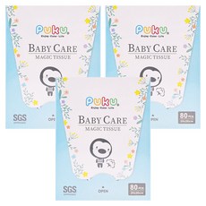 PUKU 藍色企鵝 乾濕兩用紙巾 柔軟舒適不掉棉絮 防塵掀蓋乾淨衛生 無酒精香料添加 20x20cm, 80張, 3盒