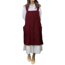 린넨 심플 롱 앞치마 L, 와인, 1개