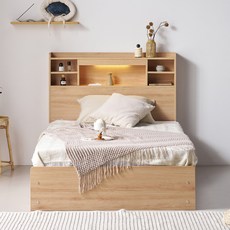 수오 국내생산 하루 LED 1단 3서랍 수납 침대 프레임 단품 방문설치, 오크