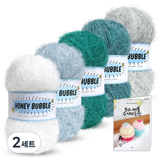 Knitt 蜂蜜泡泡菜瓜布毛線 90g x 5種 + 9種菜瓜布圖案組, 04 冰涼色(A系列), 2套