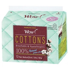 Dongsung 東星 WOW 純棉衛生棉, 超薄護墊, 25cm, 12片