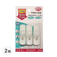 巧巧 中型防水掛鉤, 白色, 2組