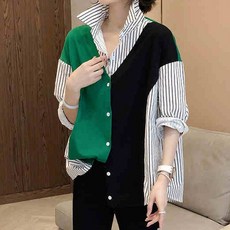 ATTERLIC 女款撞色條紋寬鬆版型長袖襯衫 00690