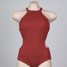 PEONIST 繞頸側開衩連身泳衣, 紅色