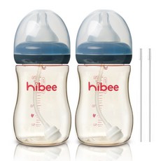 hibee PPSU吸管奶瓶 300ml 2入+吸管刷 2入, L(6個月以上), 灰色