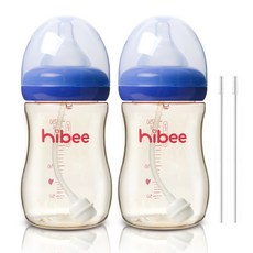 hibee PPSU吸管奶瓶 300ml 2入+吸管刷 2入, LL(9個月以上), 海軍藍