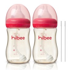 하이비 PPSU 빨대젖병 2p + 빨대솔 2p, 레드, 300ml, 1개