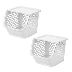 Block Mart 廚房家用塑膠多功能籃 2入, 白色