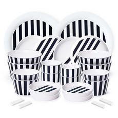 PRELUDE 4人份虛線印花碗盤餐具組 26入, 白色 深藍色, 7種