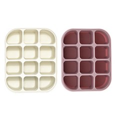 BLUEMAMA 矽膠12格副食品分裝盒組, 34ml, 乳白色+粉色, 1組