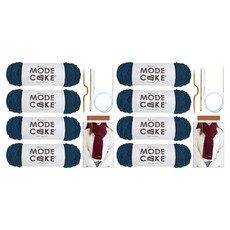 니뜨 모드케이크 뜨개실 100g x 4p + 폴 케이블 머플러 도안 + 줄바늘 6mm + 꽈배기바늘 + 돗바늘 + 심플직사각라벨 세트, 2세트, 22데님