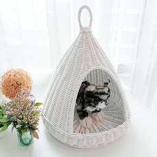라탄샵 고양이 강아지 등나무 2WAY 키세스 원뿔형 라탄 하드하우스 J079WS, 화이트