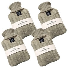 EVER HOUSE 基本款保溫熱水袋 2L + 針織套套組 卡其色 20 x 30 cm, 4套