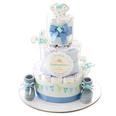 Baby Bakery 新款3層尿布蛋糕 王子款, One Hundredth Day(藍色)