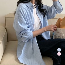 afinar 女性寬鬆版條紋長袖襯衫